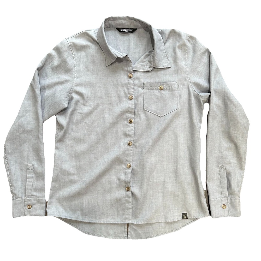 The‎ North Face Shirt Womens Medium Gray Twill Long Sleeve Speckled Hike Gorp
